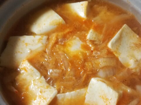 キムチ鍋の素で！！チゲ豆腐スープ